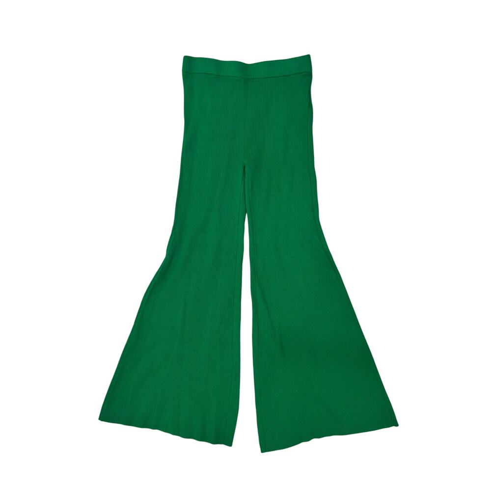 House of Harlow Green Knit Wide Leg Pants S Pull On Stretch Flare Y2K Festival